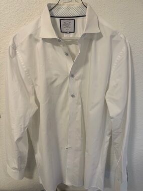 Charles Tyrwhitt White Dress Shirt with Light Blue Buttons